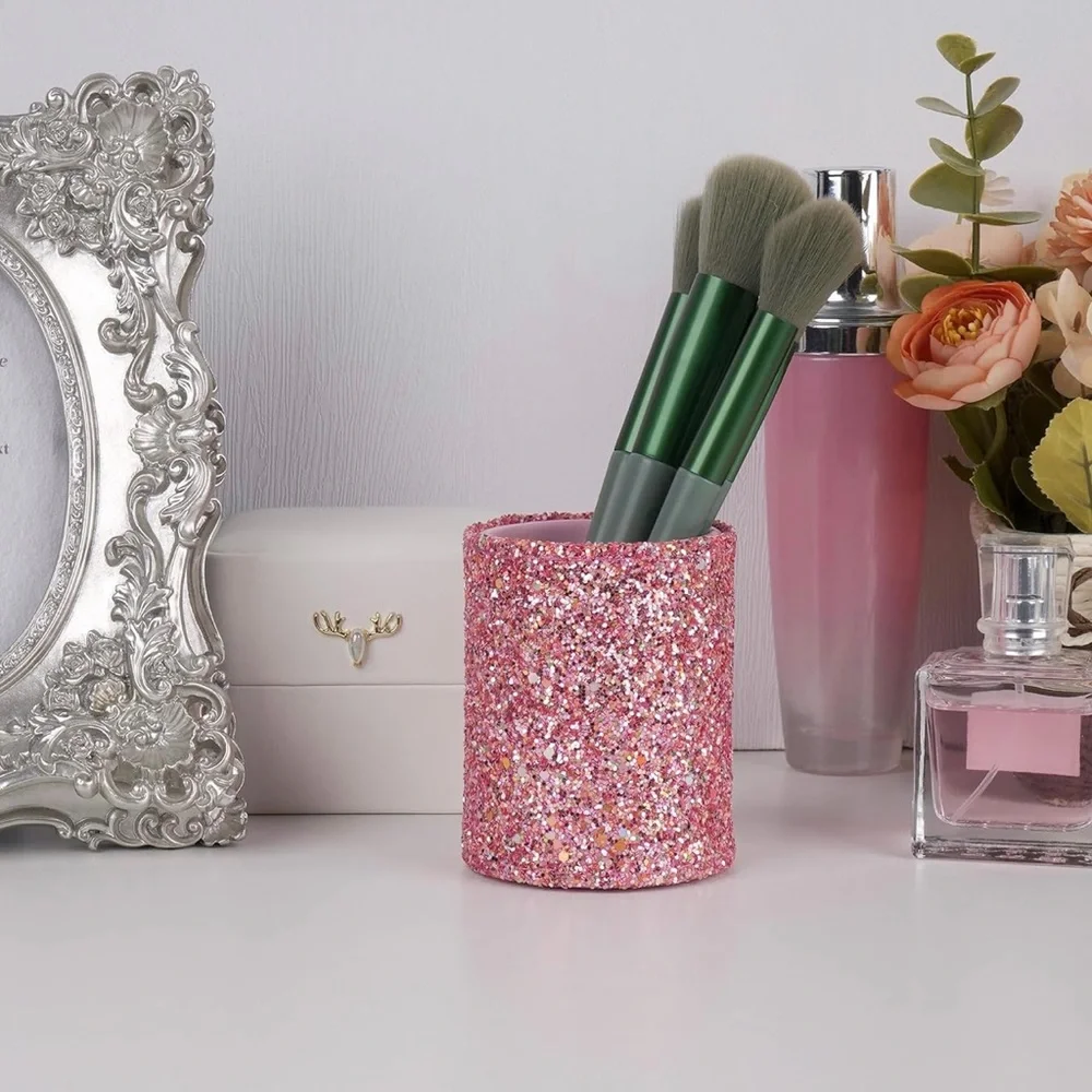 2 Pink Glitter PU Leather Holder for Makeup Brushes, Eyeglasses, Pens & More!
